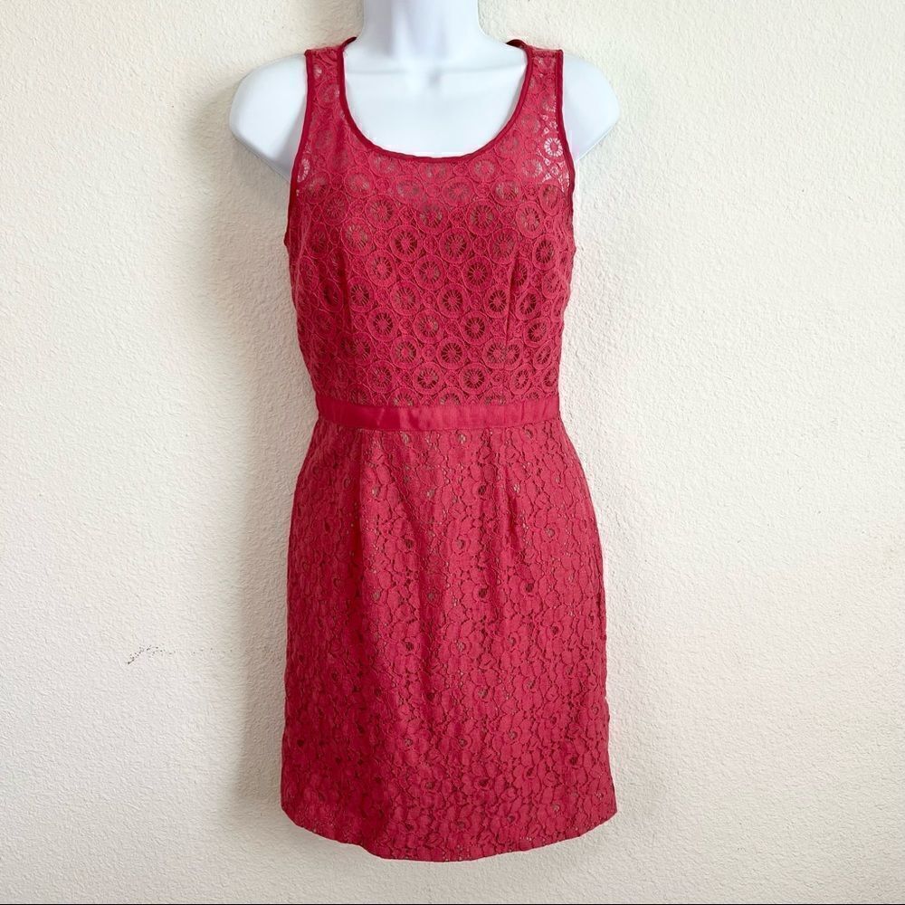 Elle Pink Floral Lace Lined Sleeveless Scoop Neckline Sheath Mini Dress 2